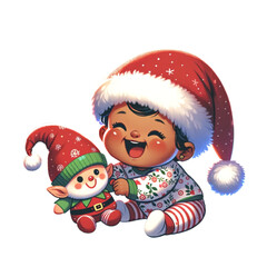 Adorable Christmas Babies in Santa Hats with Toys