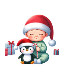 Adorable Christmas Babies in Santa Hats with Toys