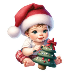 Adorable Christmas Babies in Santa Hats with Toys