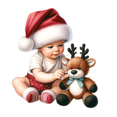 Adorable Christmas Babies in Santa Hats with Toys