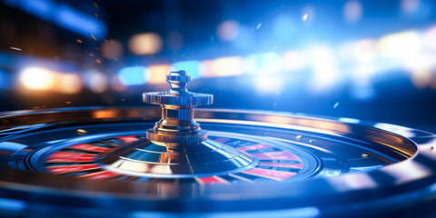 Fototapeta na wymiar Casino roulette wheel in motion, Banner colorful background
