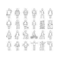 An icon set for overweight individuals with a white background in vector format
