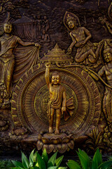 Relic of buddha ornament on the wall at vihara dharma shanti tanjung uban	