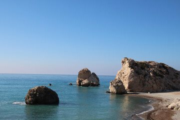 Fototapeta na wymiar Cyprus-The Rock of Aphrodite, or Petra Tou Romiou, is one of the most famous landmarks on the island