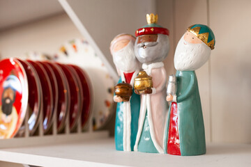 three kings day figurines decoration. Christmas holiday season home decor. EpiphanyThe Three Wise...