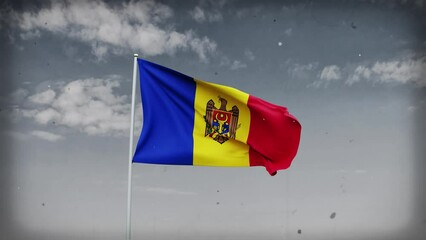 moldova flag waving on sky background. Highly Detailed Fabric Pattern, 3D Rendering video footage. 4K resolution for celebration, national award, patriotic, social media etc.