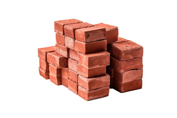 Pile of red bricks isolated on white background. Stacked red bricks for building house