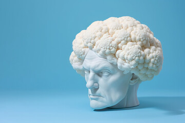 Man head sculpture with cauliflower hairstyle. AI generative art - obrazy, fototapety, plakaty