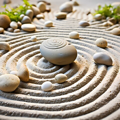Zen garden pebbles arranged in a tranquil and balanced composition