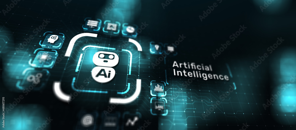 Poster ai artificial intelligence, machine learning, big data analysis and automation technology in busines