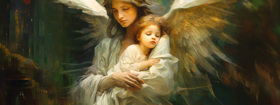 A guardian angel protecting children. AI generativ.