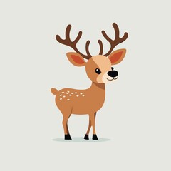 Fototapeta premium Cute Reindeer Clipart Cartoon Illustration, Isolated on Gray Background
