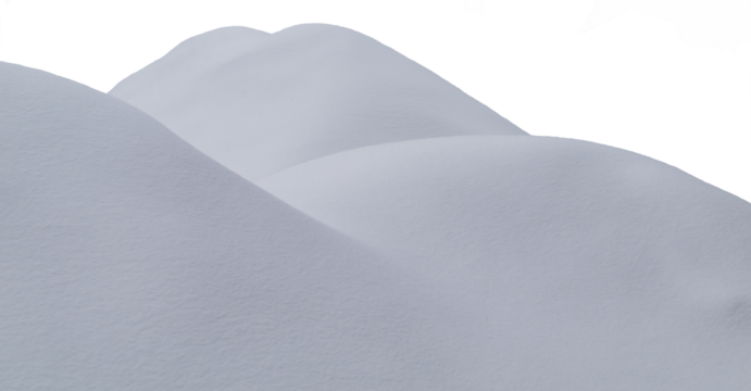 View of a thick snowdrift on a transparent background
