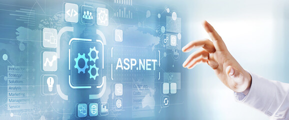 ASP.NET Development programming language concept on virtual screen.