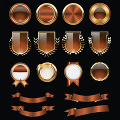 Luxury golden orange badges and labels. Retro vintage circle badge design