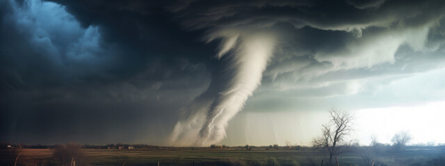 Naklejka na ściany i meble Dramatic storm with lightning over a field.