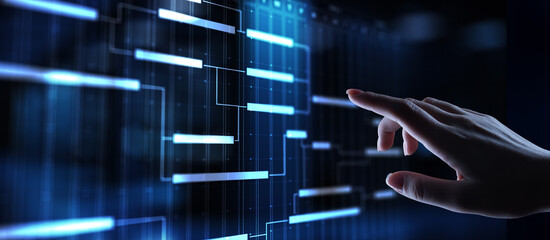 Project management diagram, time management, business and technology concept on virtual screen.