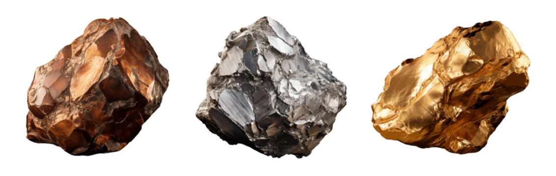 Bronze silver and gold nugget, cut out - stock png.