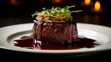Gourmet Beef Tenderloin Steak with Red Wine Reduction - obrazy, fototapety, plakaty