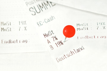 german cash sales receipts. financial Invoice with vat tax value. from of 2024, increase of the VAT...
