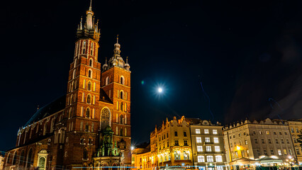 Fototapeta na wymiar The main square of the old town in Krakow in the night lights.