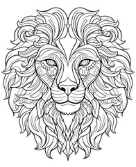 Mandala, black and white illustration for animal coloring, lion.