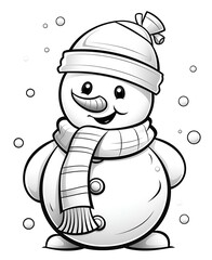 Coloring book, black and white illustration, snowman - obrazy, fototapety, plakaty