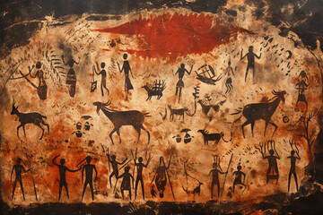 Steinzeit Höhlenmalerei von Tieren auf Sandstein