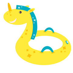 Inflatable swimming ring. Inflatable ring yellow unicorn