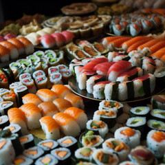 A Platter of Many Sushis. Sushi Feast . Generative AI