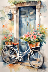 Fototapeta na wymiar Vector bicycle with flowers watercolor paint