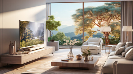 Obraz premium Elegant living room with big tv screen. Big Tv In A Living Room