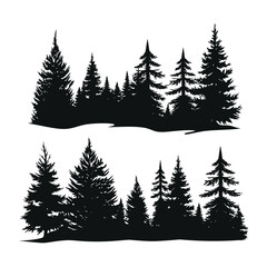 vector vintage trees and forest silhouettes set with Fir tree silhouette and outline