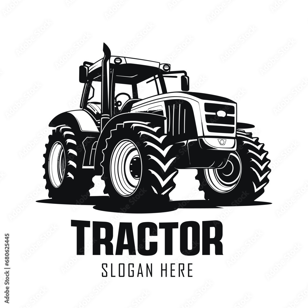 Wall mural silhouette of a tractor illustration vector with black old tractor on white background