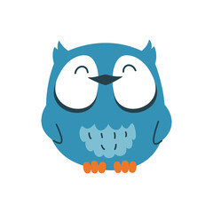 Funny happy owl, joy, smile. Vector icon, bird sticker