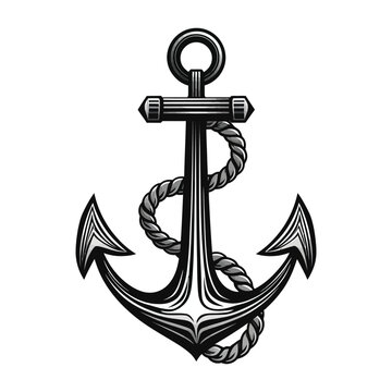 vintage sea anchor with rope monochrome style illustration