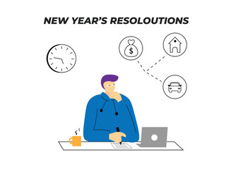 new year's resolutions flat concept illustration on white background