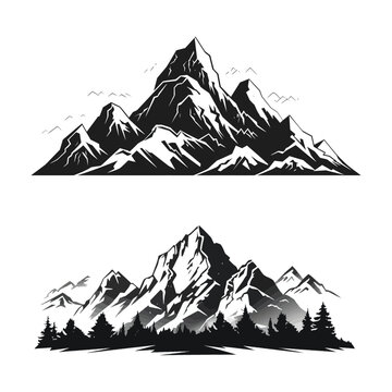 mountain icons vector and mountain silhouette collections set isolated on white background