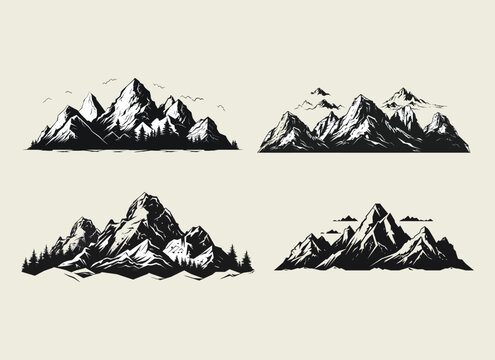 mountain icons vector and mountain silhouette collections set isolated on white background