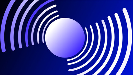 Reverberating outline signals with center copy space circle frame blue background.