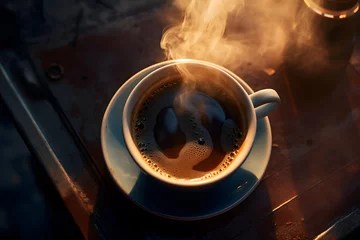 Selbstklebende Fototapeten cup of coffee on the table © Artworld AI