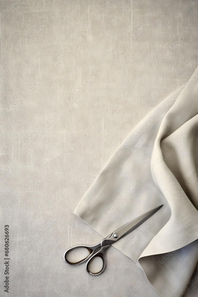Poster a pair of scissors sitting on top of a cloth generative ai