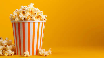 popcorn in a bucket on yellow isolated background