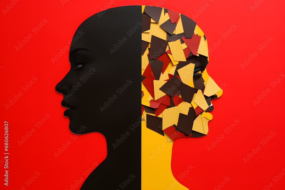 Aufkleber a close up of a person's head with a red background generative ai