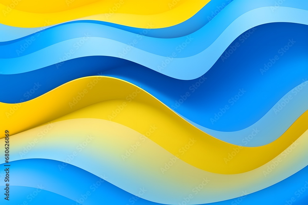 Poster a blue and yellow abstract background with waves generative ai