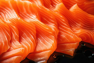 Sliced salmon fillets closeup