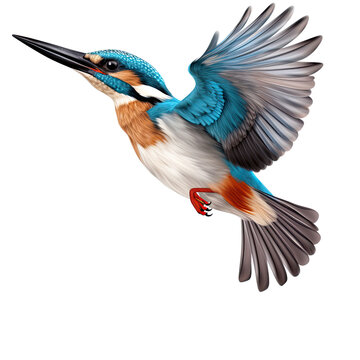 Flying kingfisher isolated transparent background, PNG file