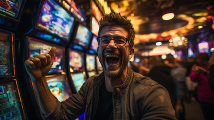 Fototapeta na wymiar Casino Jackpot Joy. Slot Machine Triumph