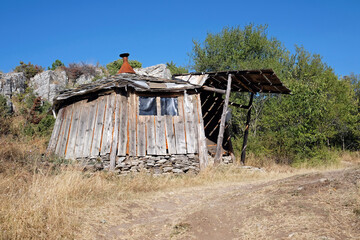 Abandoned shelter or hut in the hills around Skopje, North Macedonia
