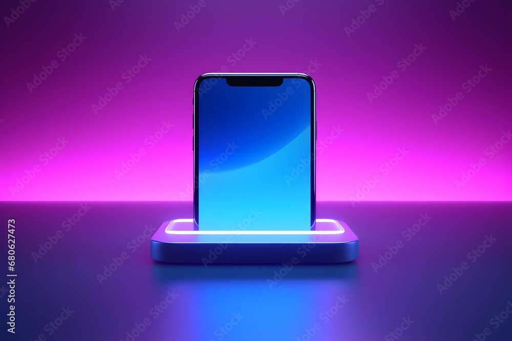 Poster a close up of a cell phone on a stand generative ai